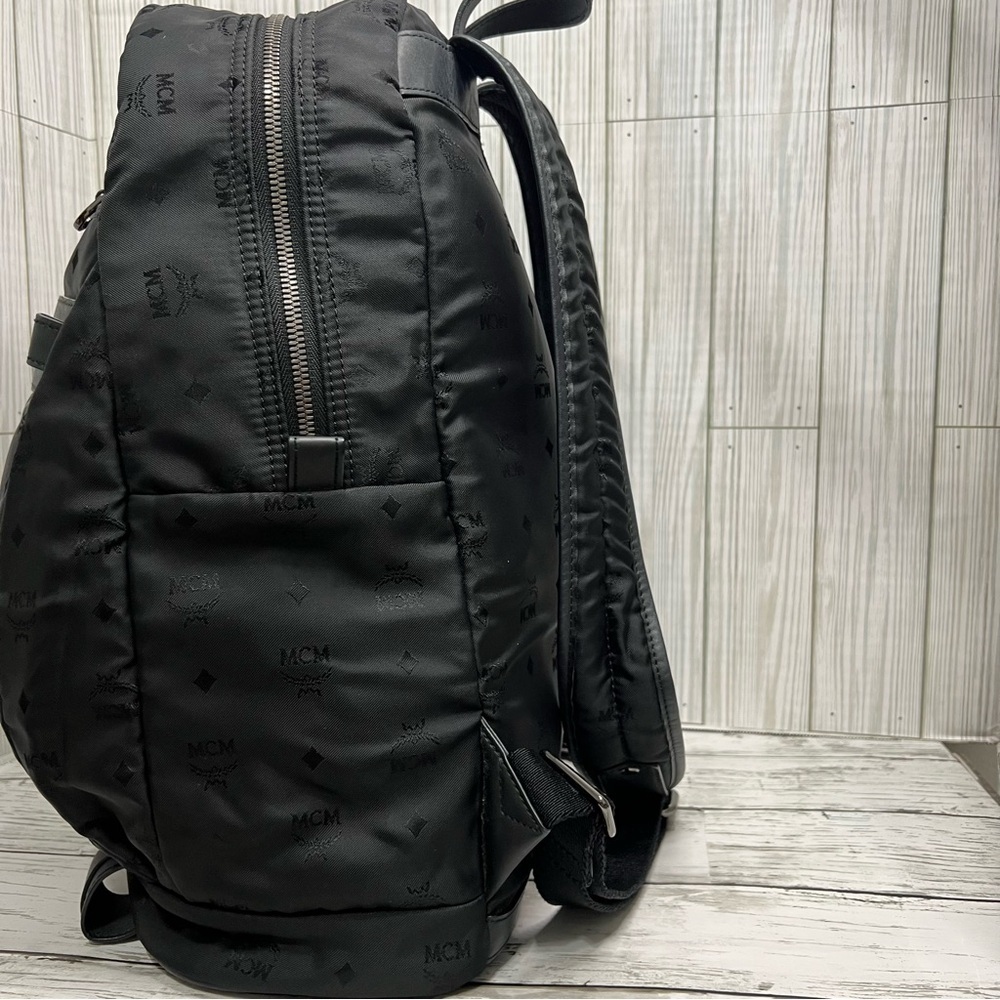MCM Stark Backpack Black Nylon Logo Print Medium Unisex Designer Travel Bag - Picture 4 of 16